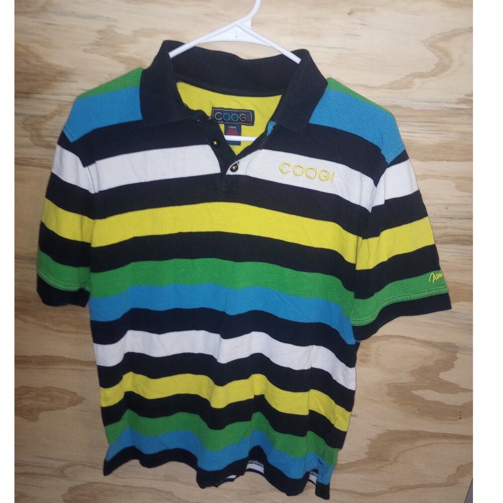 COOGI Men's Striped Polo in Black, White, Yellow, Green, Blue